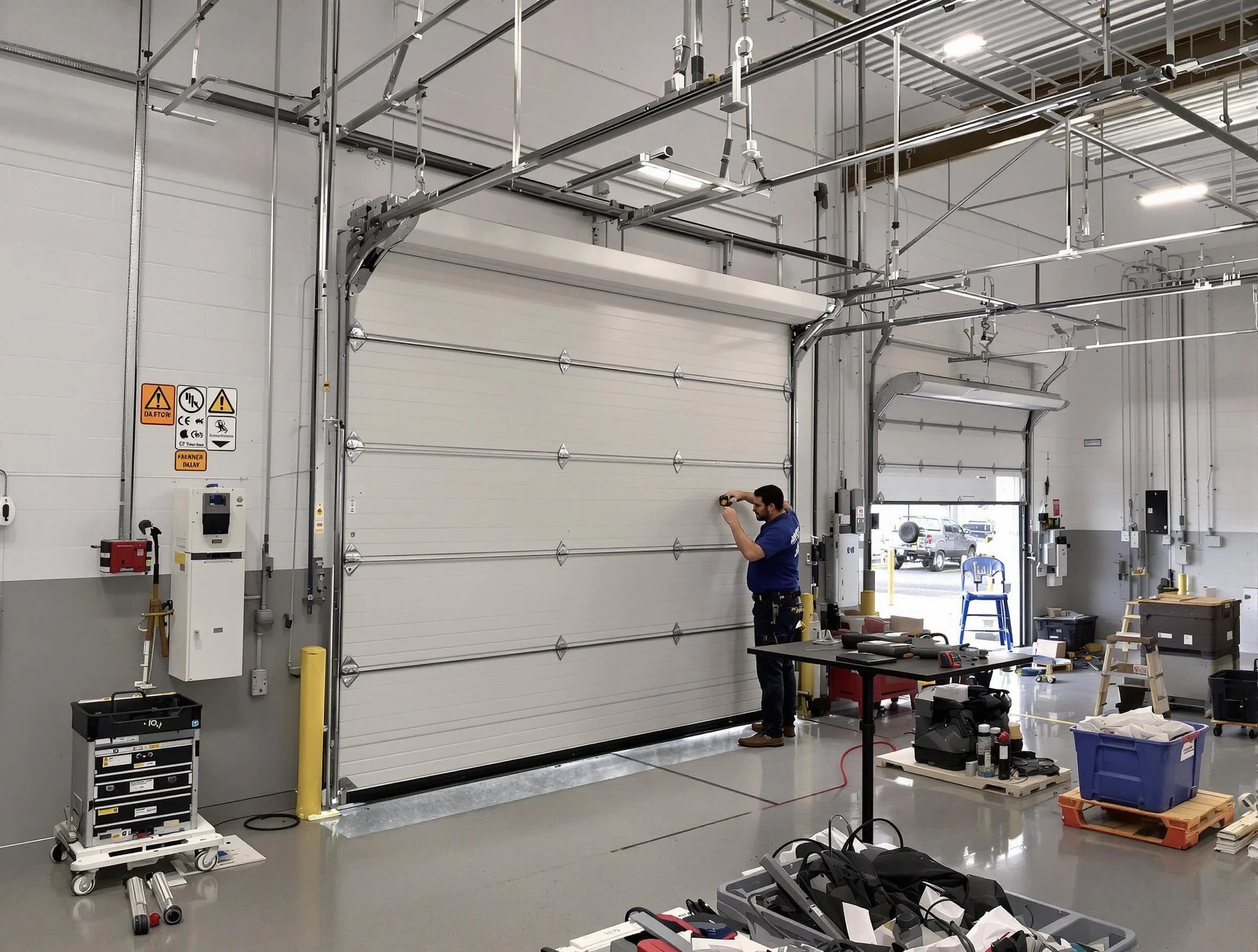 Commercial garage door repair being performed by Lake Forest Garage Door Repair expert in Lake Forest