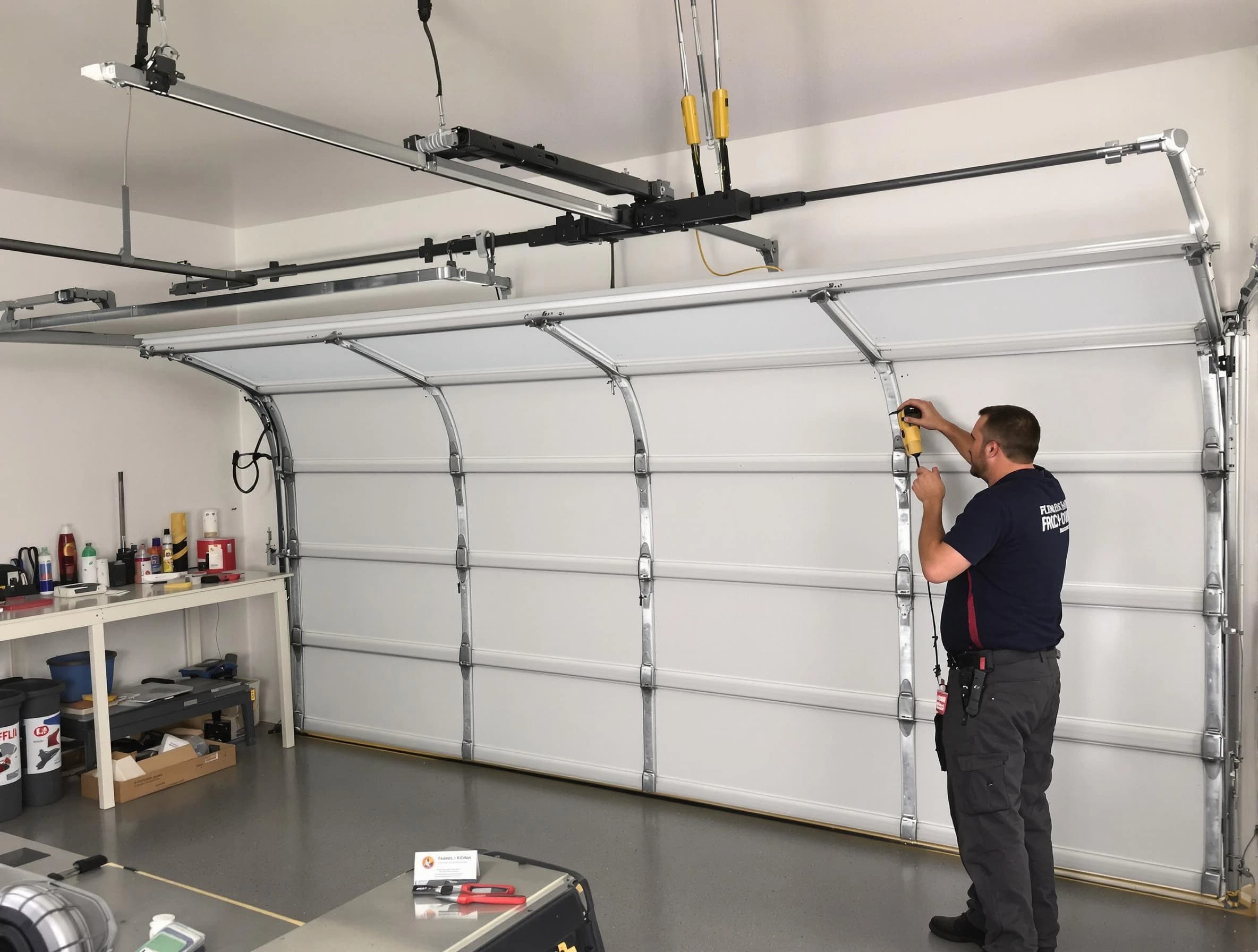 Lake Forest Garage Door Repair certified technician performing overhead door system repair in Lake Forest