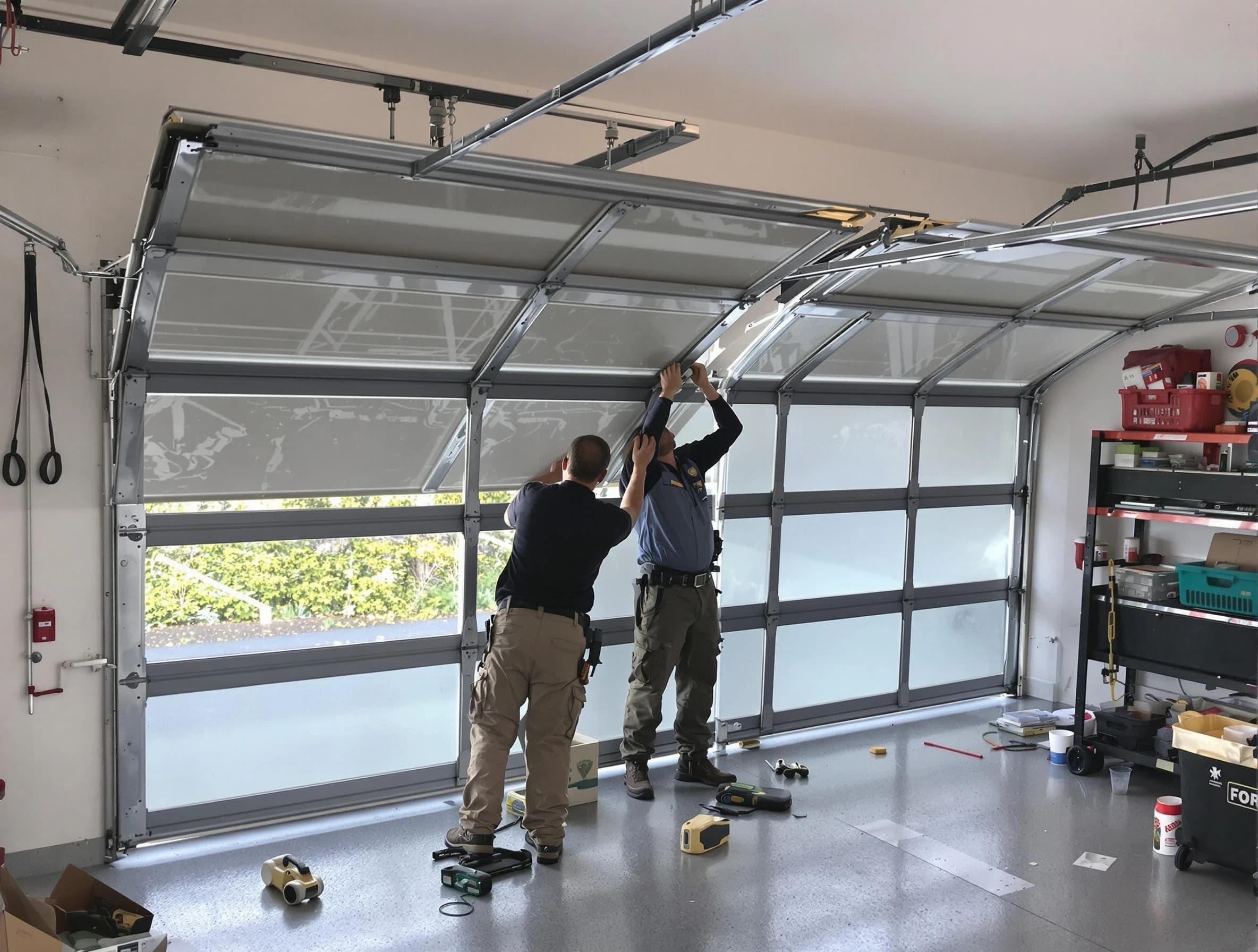 Lake Forest Garage Door Repair expert performing precise panel replacement on Lake Forest garage door